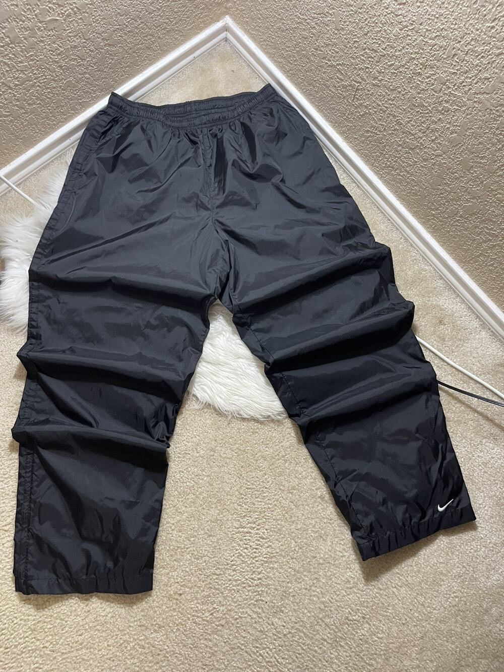 Vintage Nike Black Nylon Baggy Track Pants Y2K Loose Fit Windbreaker Size XL